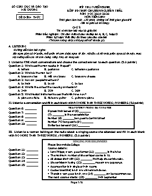 Đề thi tuyển sinh Lớp 10 THPT chuyên Nguyễn Trãi môn Tiếng Anh - Năm học 2019-2020 - Sở giáo dục và đào tạo Hải Dương